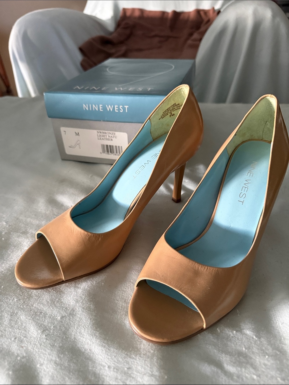 Nine West Tan Peep Toe Stiletto Heels